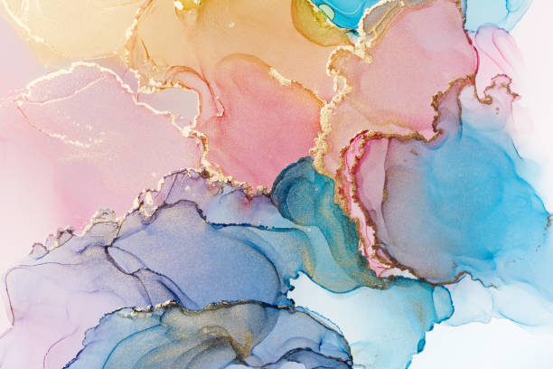 istock Multicolor and shiny golden alcohol ink abstract texture, trendy wallpaper 1300836669