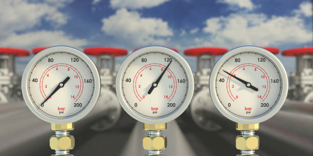 istock Industrial pipelines and manometers background. 3d illustration 1300836855