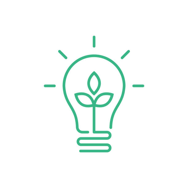 grüne glühbirne mit blatt innen. konzept für saubere energie. - nachhaltigkeit stock-grafiken, -clipart, -cartoons und -symbole