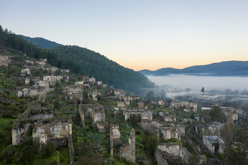 Abandoned Village of Kayakoy in Fethiye. Muğla / Turkey. Taken via drone.