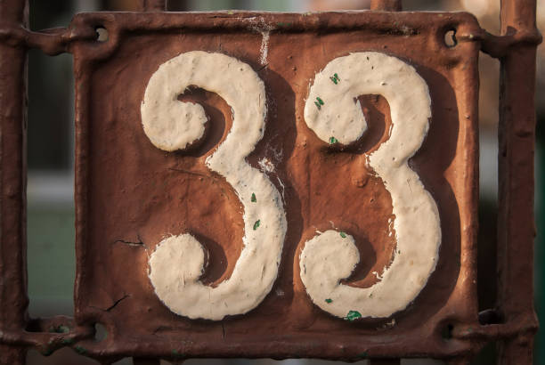 istock Old retro cast iron plate number 33 1300841690
