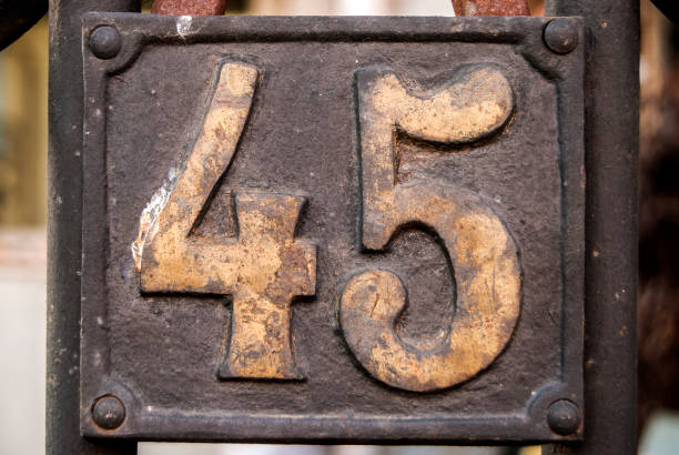 istock Old retro cast iron plate number 45 1300842232