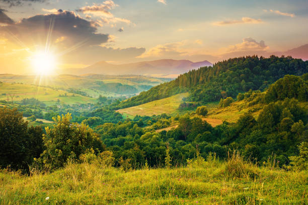 istock mountainous rural landscape at sunset 1300842878