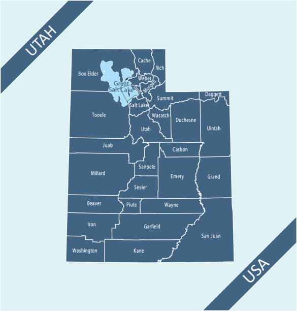 Utah counties map Highly detailed downloadable and printable county map of Utah state of United States of America for web banner, mobile, smartphone, iPhone, iPad applications and educational use. The map is accurately prepared by a map expert. carbon county utah stock illustrations