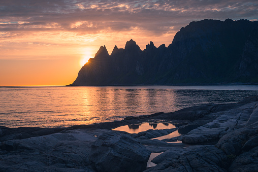 Sunset over Davil's Jaw. Norway,island Senja