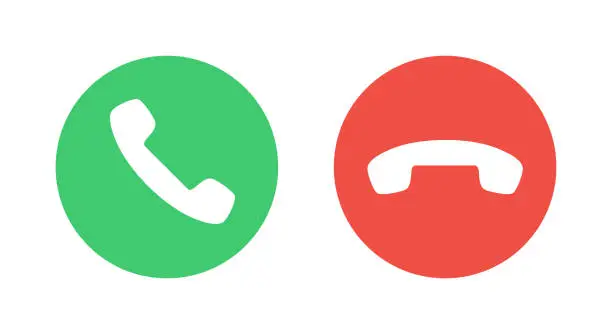 Vector illustration of Call Icons. Phone Dial Symbols. Answer and Decline. Green and Red. Yes and No. Vector illustration