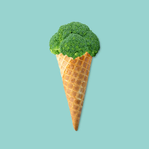 Broccoli ice cream cone photo manipulation Broccoli ice cream cone photo manipulation on pastel green background everyday item stock pictures, royalty-free photos & images