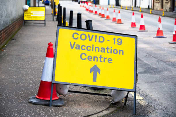 istock Vaccination Centre for Covid-19 road sign England 1300849881