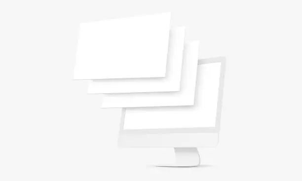 Vector illustration of Clay Computer Monitor Mockup with Blank Wireframing Pages
