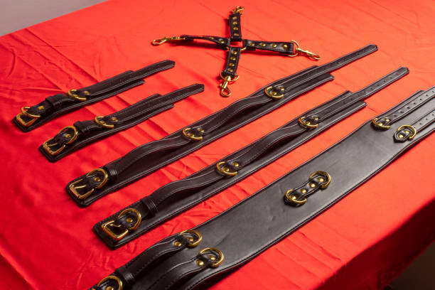 istock Thierry SM toys PU leather bondage set include belt, handcuffs, legcuffs, center connection, adult games sex toys for women 1300853284
