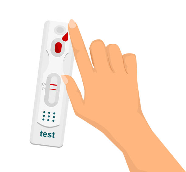 illustrations, cliparts, dessins animés et icônes de remettre un test rapide avec un échantillon de sang pour le test covid, le sida. test positif pour un nouveau rapidement. - test du sida