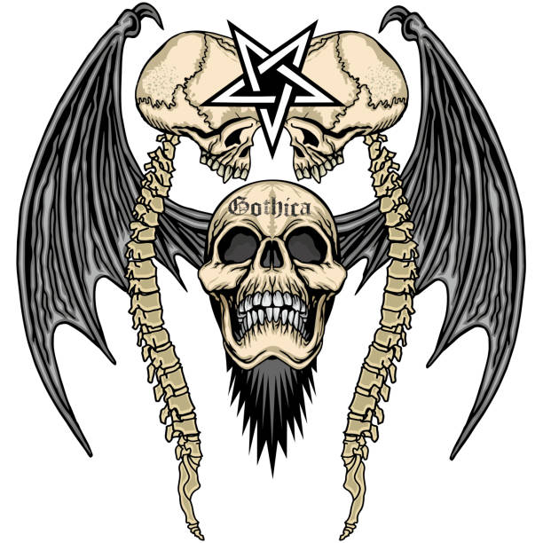 гранж череп герб - morbid angel stock illustrations
