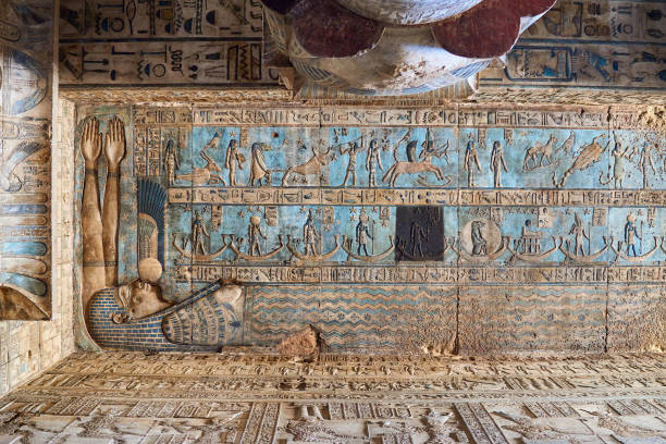 dettaglio dell'antico tempio egizio di dendera - dendera foto e immagini stock