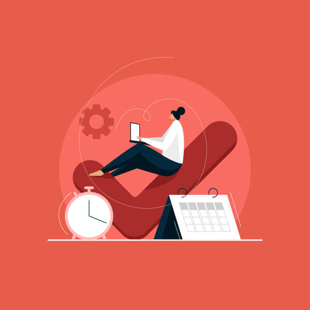 ilustrações de stock, clip art, desenhos animados e ícones de multitasking businesswoman with time management concept, effective management with business background - success business number data