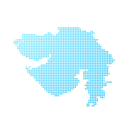 Map of Gujarat created with round blue dots on a blank background. Modern and trendy mosaic illustration. Vector Illustration (EPS10, well layered and grouped). Easy to edit, manipulate, resize or colorize.