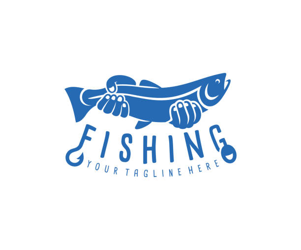 wędkarstwo, rybak lub rybak gospodarstwa ryb, projekt. sprzęt wędkarski, hak i pływak, projekt wektorowy i ilustracja - trout fishing stock illustrations