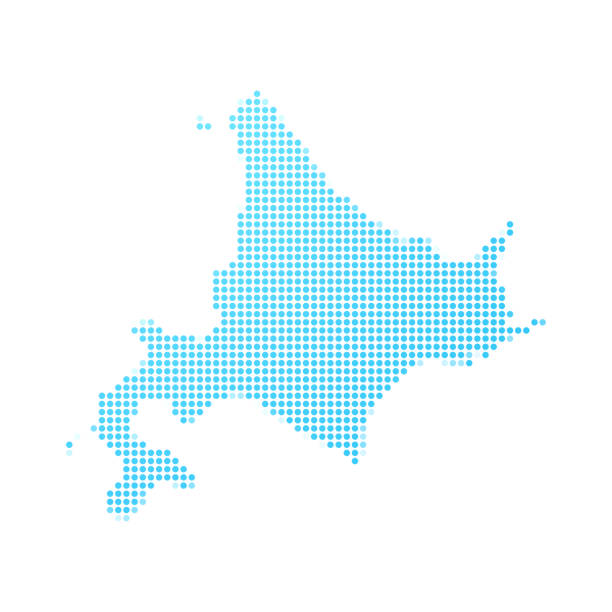 白い背景に青い点の北海道地図 - 北海道点のイラスト素材／クリップアート素材／マンガ素材  ／アイコン素材