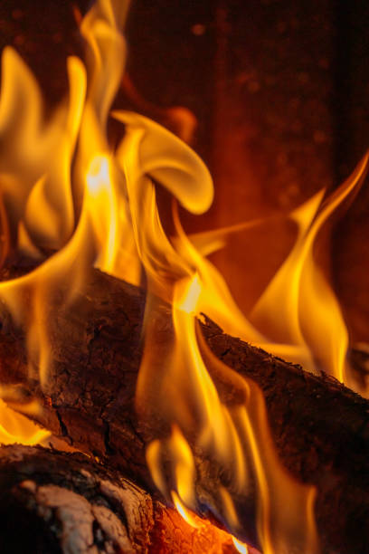 istock flames covering log burning in the fireplace 1300859591