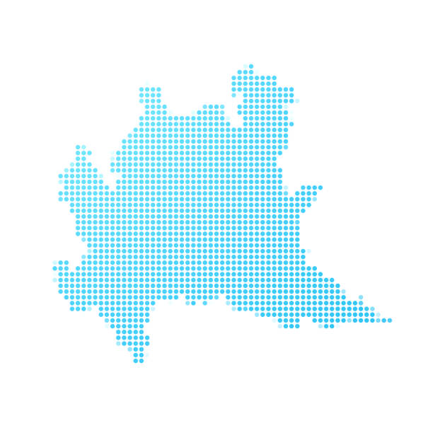Lombardy map in blue dots on white background Map of Lombardy created with round blue dots on a blank background. Modern and trendy mosaic illustration. Vector Illustration (EPS10, well layered and grouped). Easy to edit, manipulate, resize or colorize. lombardy stock illustrations