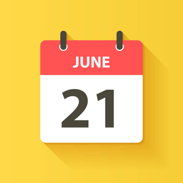 21 июня - ежедневная значок календаря в стиле плоского дизайна - isolated isolated on yellow yellow background single object stock illustrations