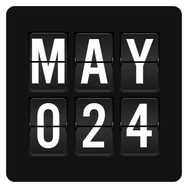 May 24 - Daily Calendar and black flip scoreboard  digital timer with date May, Number 24, 2021, 2021, geometric shape, Arrival Departure Board, airport, alphabet, black background. may 24 calendar stock illustrations
