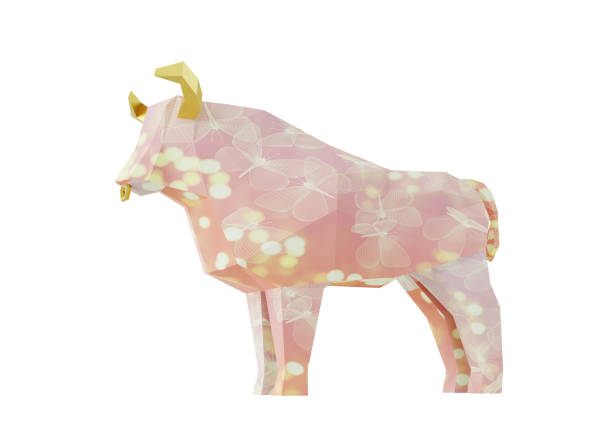 istock Low Poly Pink Bull, folded paper animal figurine, 3d render 1300862862