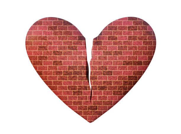 istock Broken cracked Brick Heart of classic shape, stop loving concept, 3d render 1300862965