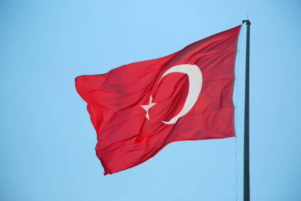 istock Turkish flag with red and white moon 1300863037