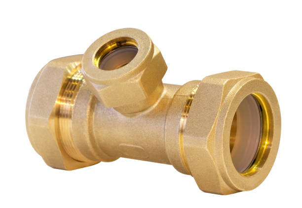 istock Bronze plumbing fitting for pipes isolated on white background 1300864408