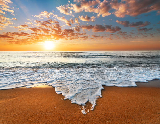 istock Landscape with sea sunset on beach. 1300865549