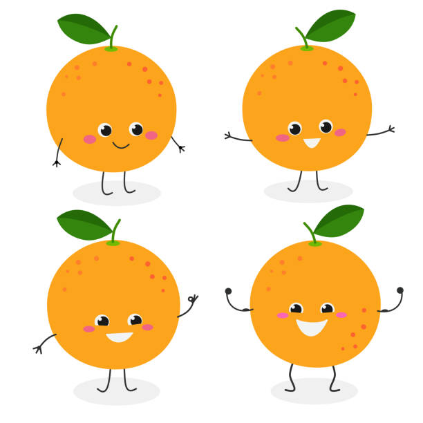 ilustrações, clipart, desenhos animados e ícones de grapefruit personagem de desenho animado emoticon set - isolated on white fun orange food