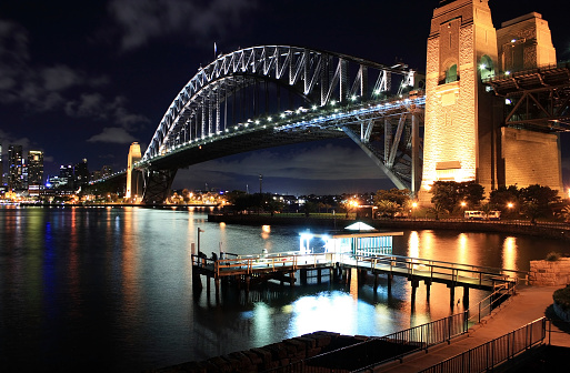 The iconic form of the Sydney Harbour Bridge at night
