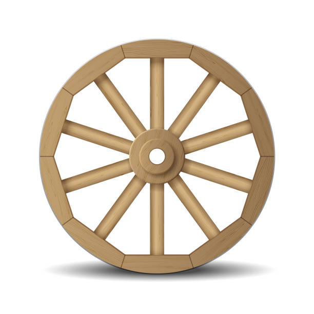 istock Realistic wooden wheel for cart old and retro isolated on white background 1300874586