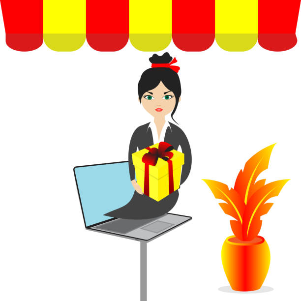 e-commerce virtual delivery attendant woman brought your package craft store payment stock illustrations