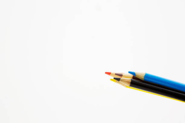 istock Assortment of colored pencils on white background with copy space 1300878378