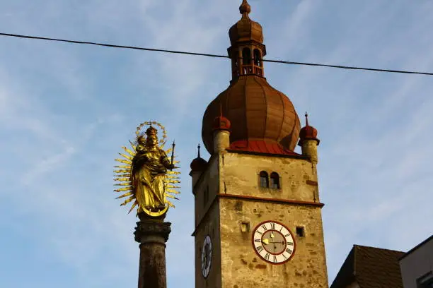 August 08, 2018, Waidhofen an der Ybbs: Historic tower in the old town of Waidhofen an der Ybbs in Lower Austria