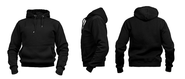 Blank invisible mannequin with black hoodie template for design mock up for print, isolated on white.