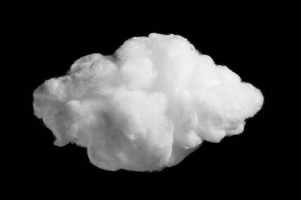 White cotton wool cloud on black background close-up, Element for design and your template