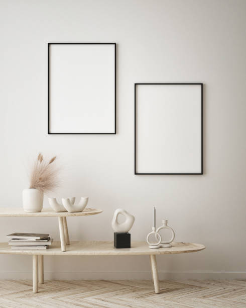 istock mock up poster frame in modern interior background, scandinavian style, 3D render 1300886859