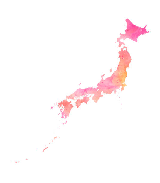istock Japan Watercolor Raster Map Illustration in Coral Colors 1300889678