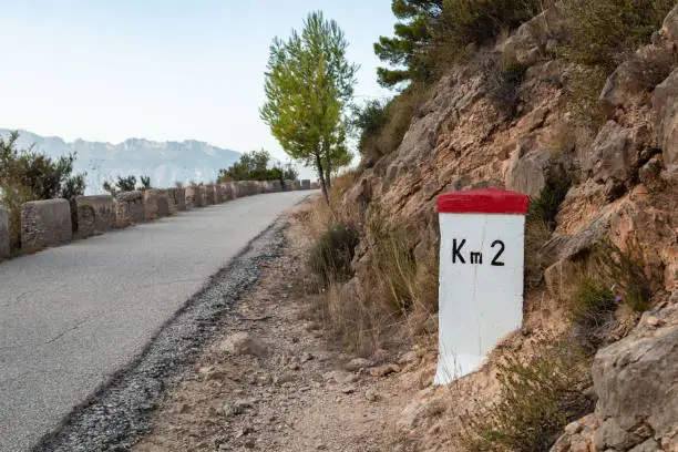 Photo of A milestone with second kilometer sign, spain