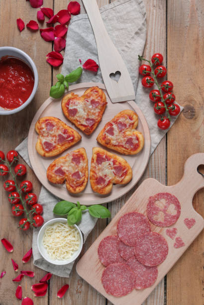 Mini Pizzas in heart shape for romantic Valentines Date