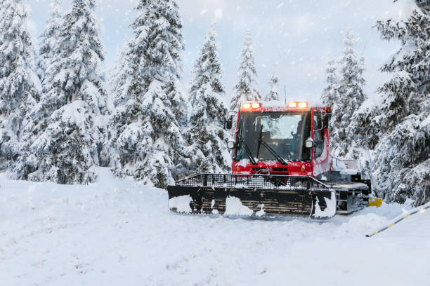 istock Red piste caterpillar for snow grooming 1300896221