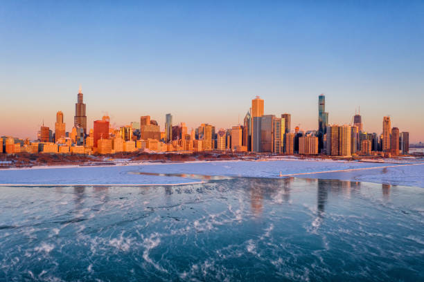 istock Aerial View of Chicago During Polar Vortex 1300896449