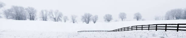Panoramic view of snow-covered hours farm in beautiful Virginia country