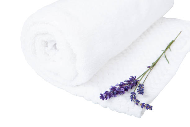 istock A rolled towel and a lavender flower - aromatherapy 1300903281