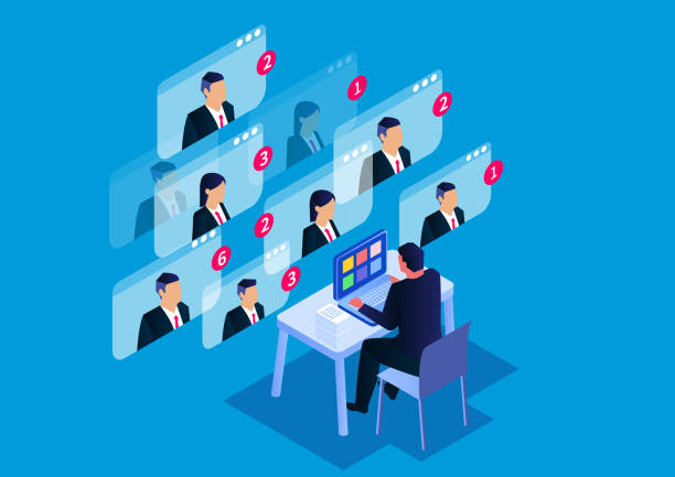 Isometric video conference, online business meeting and online communication Isometric video conference, online business meeting and online communication distant meeting stock illustrations