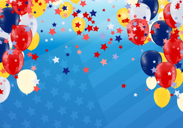 dzień sprzedaży prezydentów, baner partii z balonami tle. happy president's day wyprzedaż banner - four world trade center stock illustrations