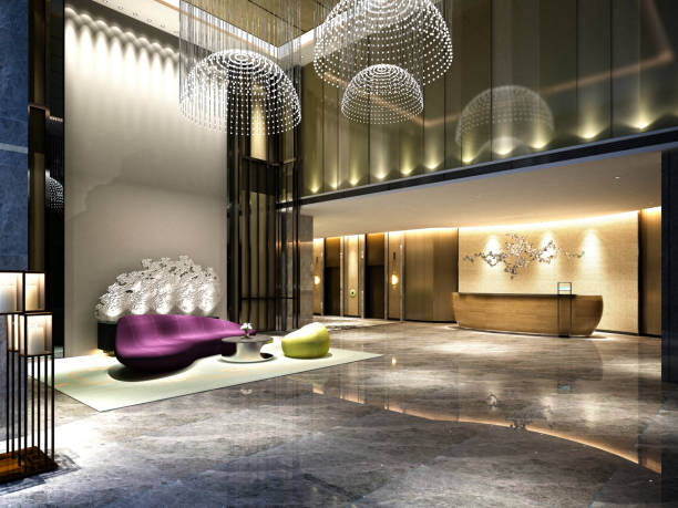 3d render luksusowej recepcji i holu hotelowego - hotel reception lobby hotel luxury zdjęcia i obrazy z banku zdjęć