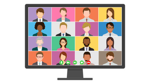 Business people video conference on computer screen vector art illustration